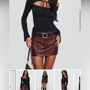 MAGEE FAUX LEATHER MINI SKIRT BURGUNDY princess polly. New with tags